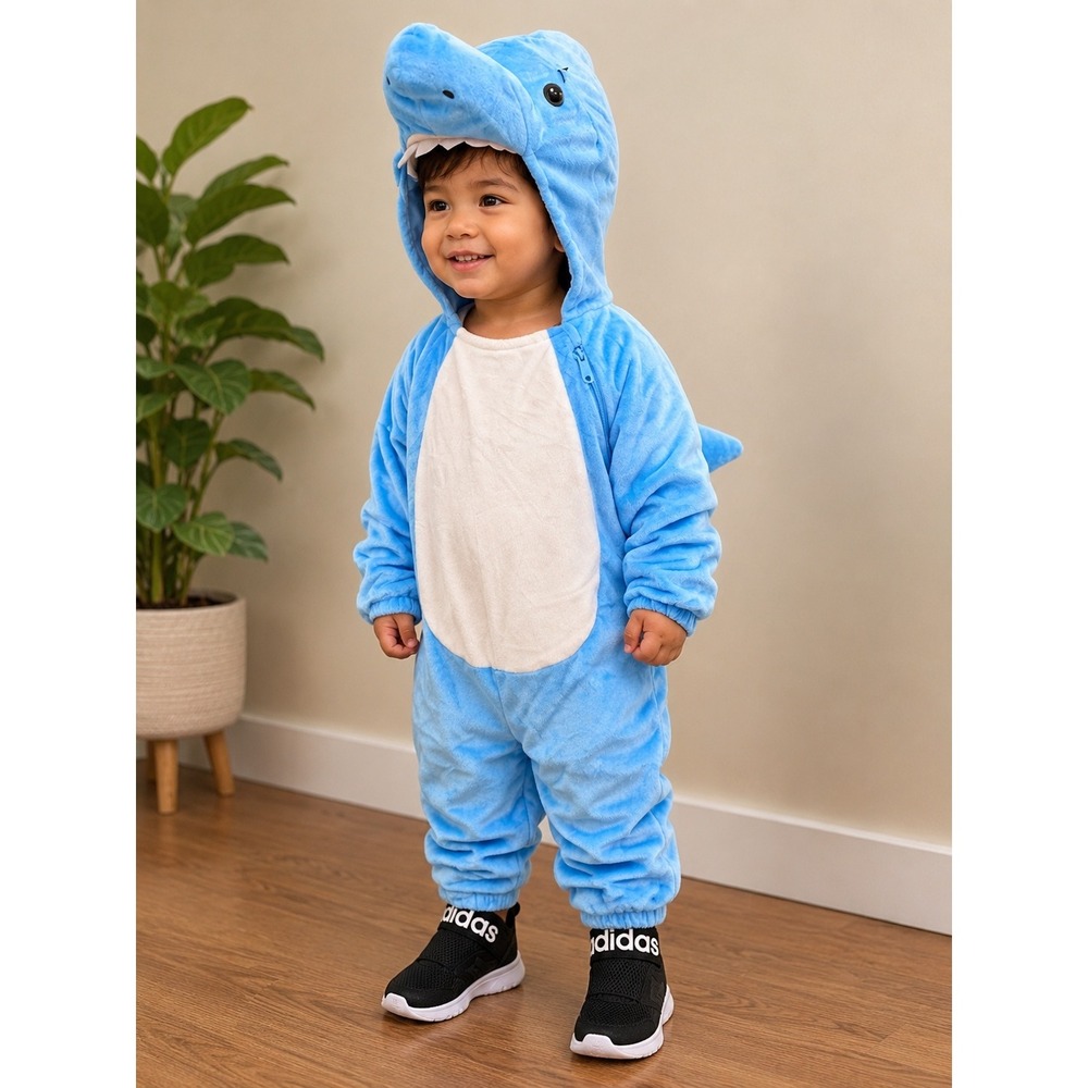 UNBRANDED Shark Costume Onesie Halloween Toddler 6-12M Blue Plush Animal Pajamas